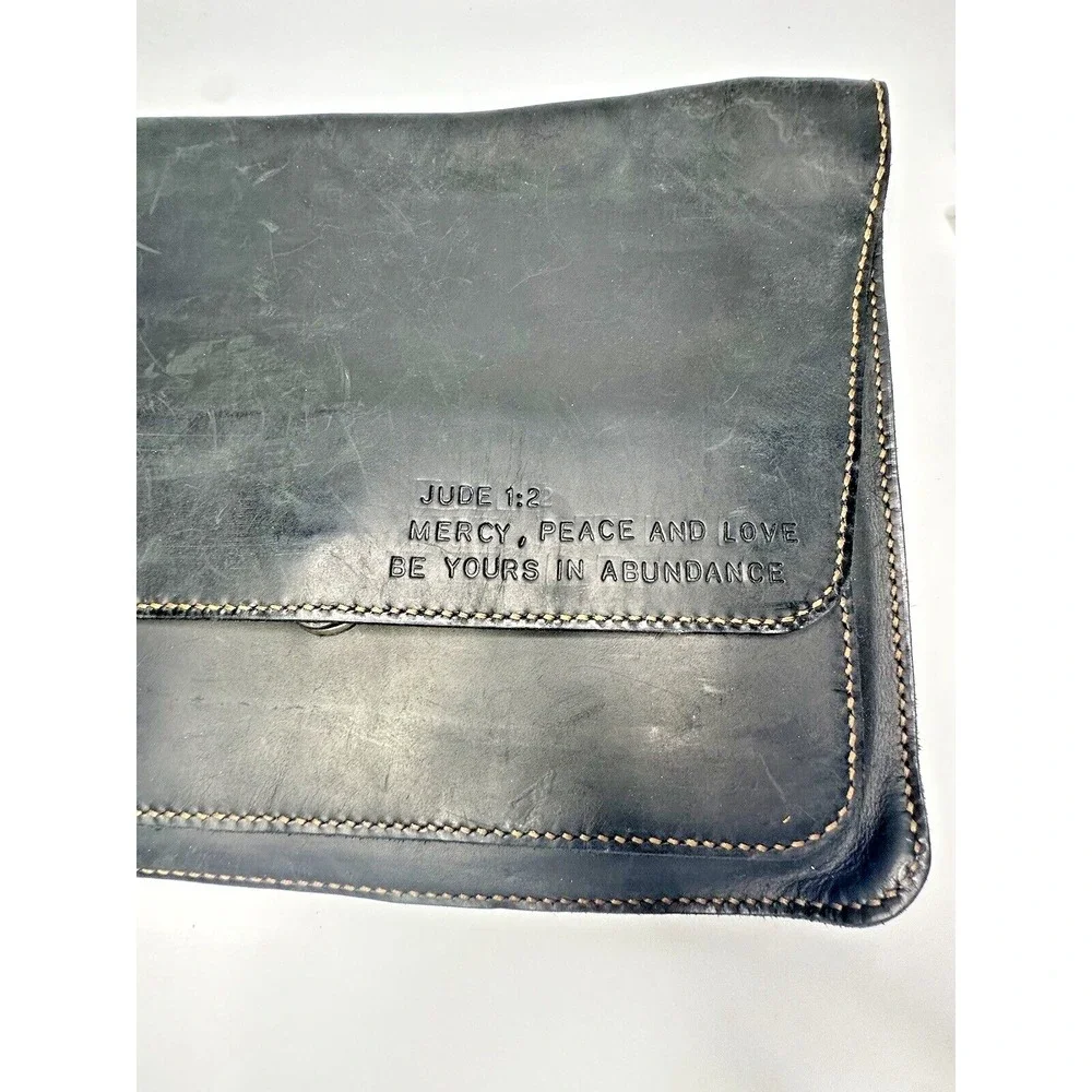 Attache Black Leather Handmade Briefcase Jude 1:2 Mercy Peace Love Abundance